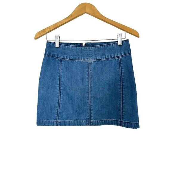 Free People Denim Mini Skirt Zip to It High Rise 100% Cotton Blue A-line Size 2 - Picture 2 of 7